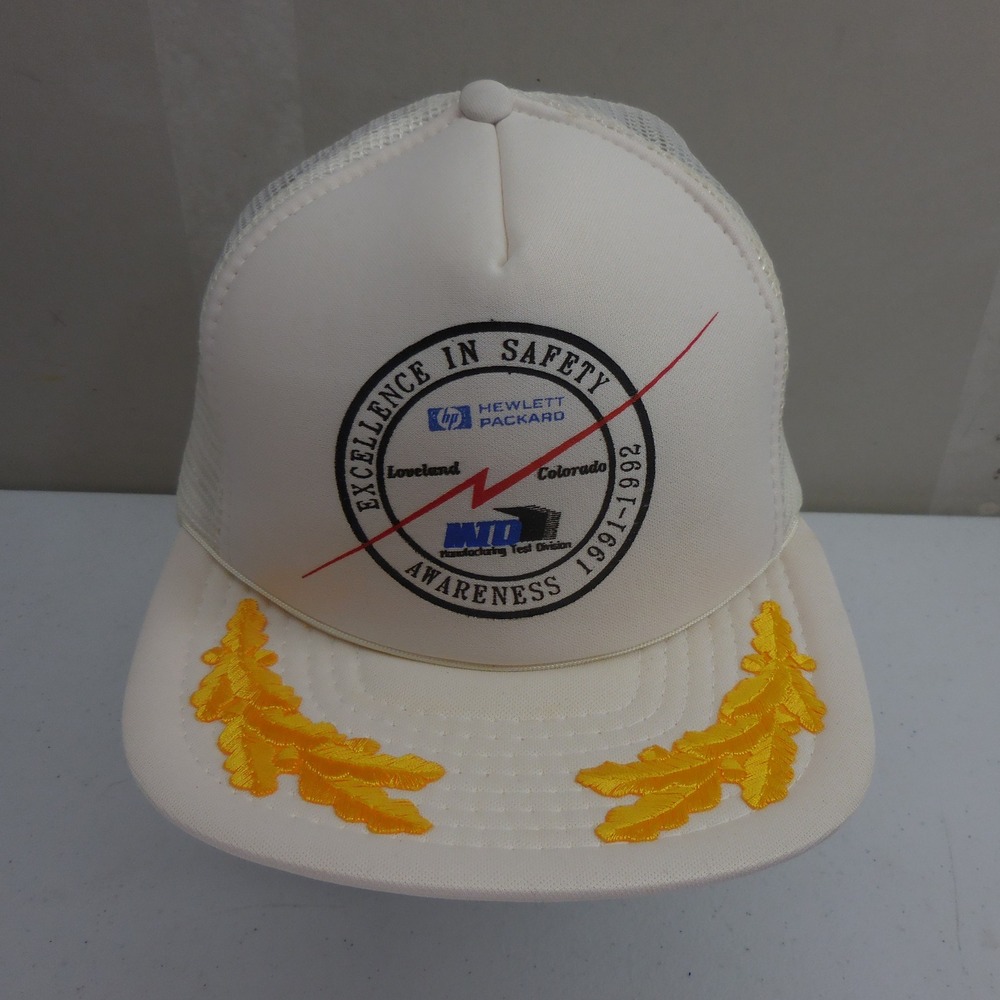 Vintage Hewlett Packard HP Trucker Hat 1991 Safety NASA Logo Scrambled Eggs